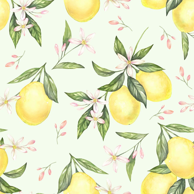 Watercolor,Lemons,Seamless,Pattern.,Hand,Painted,Fruits,On,A,Branch